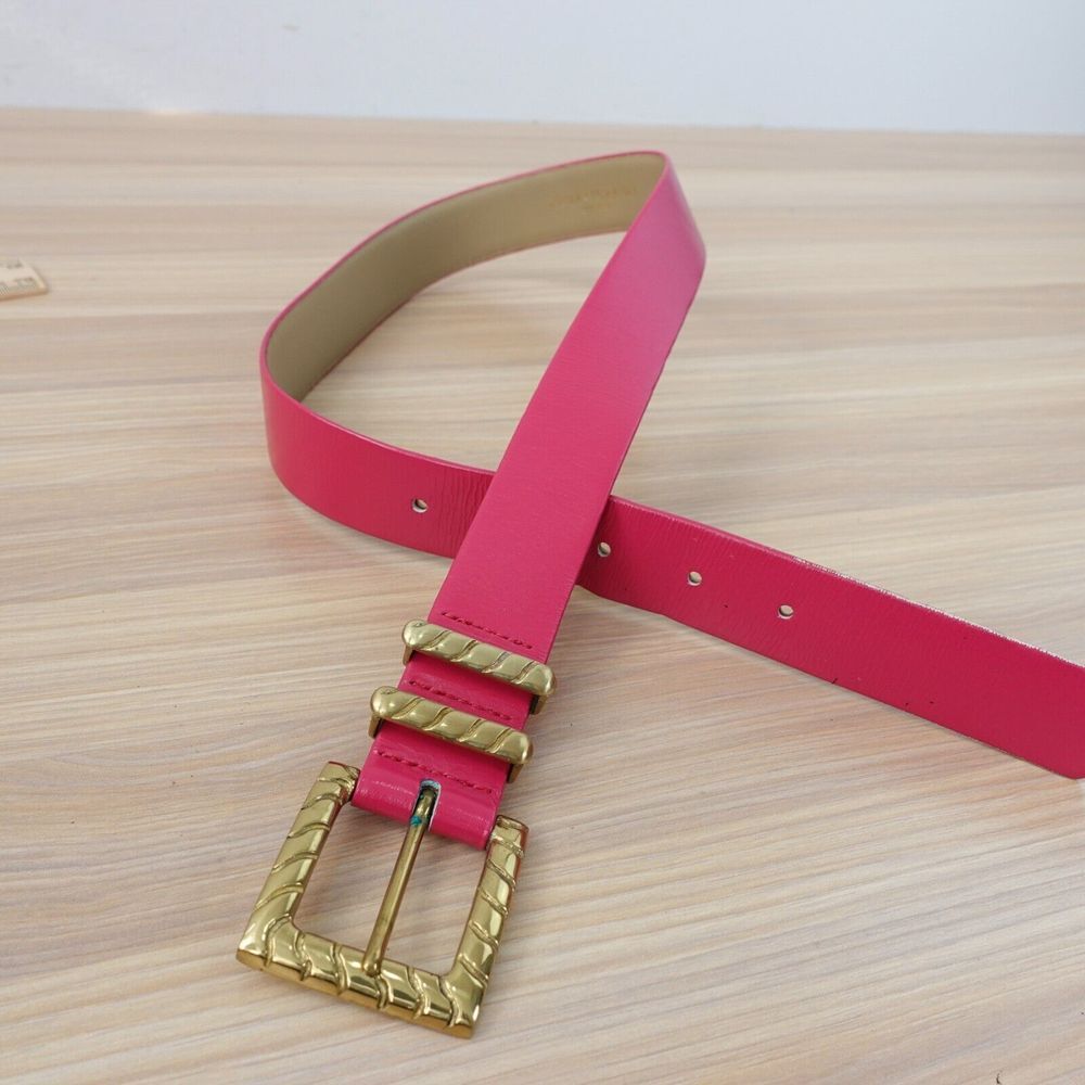 80s VINTAGE Pink Belt Womens XS Leather Gold Buckle Chic GUIDO PASQUALI‎ ITALY